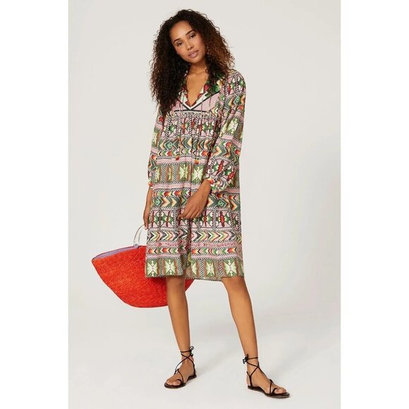FARM Rio Amulet Multi-Color Printed Long Sleeve Mini Dress Women's Size Medium M - Picture 1 of 11